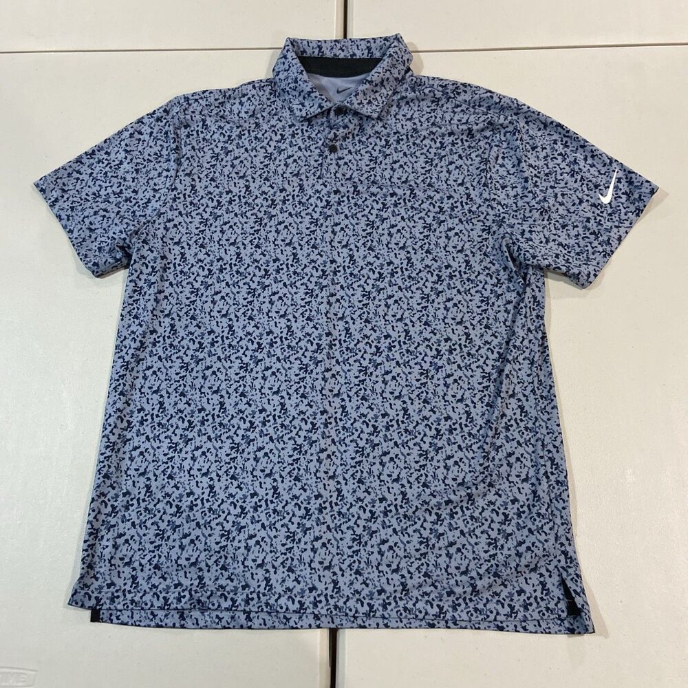 Nike Dri-Fit Tour Camo Print Golf Polo Shirt Men's Blue Size Large DV7808-493